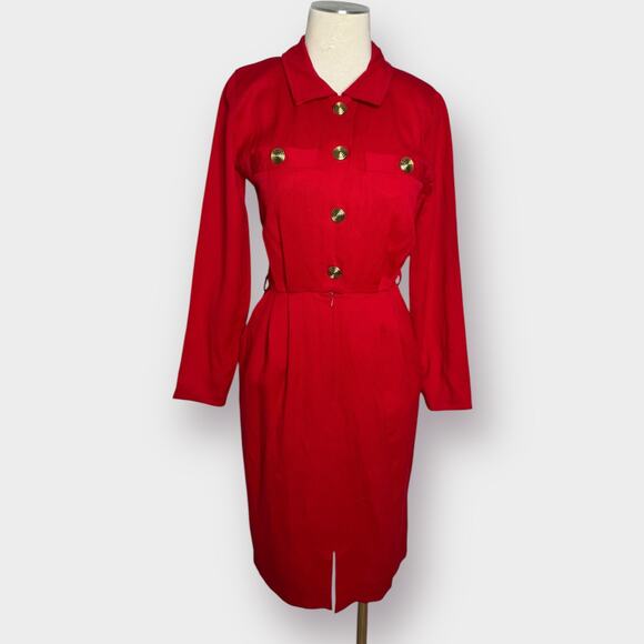 80s Jaeger Red Wool Dress - Picture 4 of 6